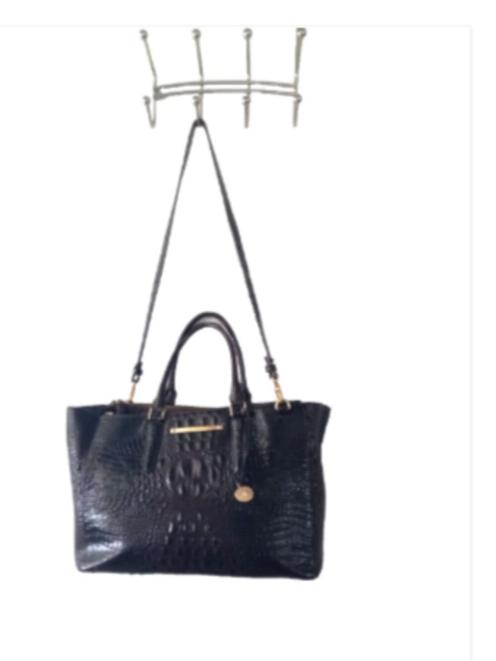 Brahmin Espresso Melbourne Croc Embossed Leather Satchel Shoulder Bag - Picture 2 of 16